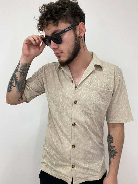 Camisa manga corta beige flower